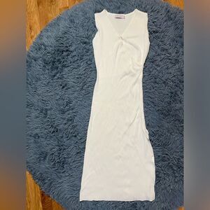 Thanne White Ribbed Stretch Midi Dress Size S M